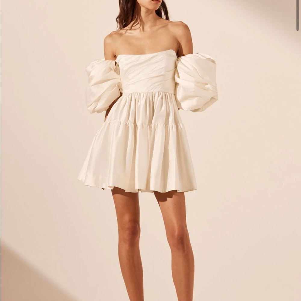 Shona Joy La Lune Lucero Silk Draped Corset Tiered Mini Dress- Ivory- AUS 4/US 0